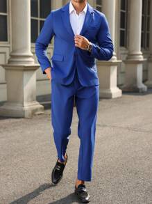 Manfinity Mode 2pcs Men's Long Sleeve Jacket And Pants Suit - Royal Blue - View 5