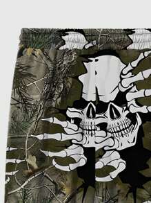 ROMWE MEN Street Life Pantalones de chándal acampanados con contraste de color, parche de rama de árbol y camuflaje, estilo callejero retro para hombre