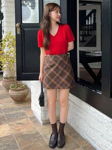 DAZY Women's Plaid A-Line Mini Skirt Fall,Winter - Brown - View 6