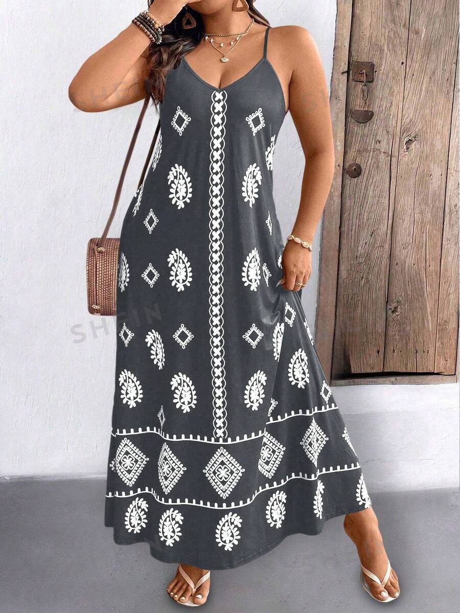 SHEIN LUNE Plus Size AllOver Print Sleeveless Summer Dress SHEIN USA