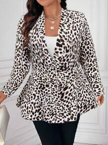Calvaya Plus Size Casual Leopard Print Single Button Jacket, Autumn Fall Cloth For Women - Multicolor - View 2