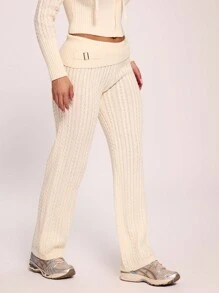 MUSERA Cable Knit Buckle Flared Sweater Pants Thanksgiving Chic - White - View 3