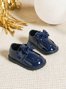 秋冬时尚小女孩蝴蝶结校园平底鞋 - 藍色 - 查看 4
