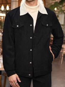 Manfinity VCAY Men's Slim Fit Casual Turndown Collar Jacket Suitable For Autumn And Winter - Black - View 1