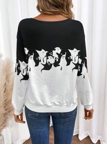 Chiquease Women's Front Half Zip Long Sleeve Printed Minimalist Sweatshirt, Casual Daily Wear Pullover Fall - Black - View 2