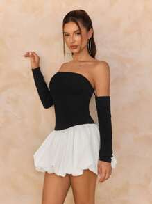 SHEIN SXY Women's Elegant Color Block Off Shoulder Mini Dress, Summer - Multicolor - View 6