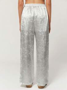 SHEIN EZwear 女士白色皱褶纹理宽松休闲裤 - 白色 - 查看 2