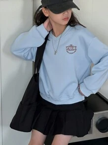 Dazy Kids Tween Girls Knitted Thermal Lined Letter Embroidered Sweatshirt, Fall - Blue - View 5