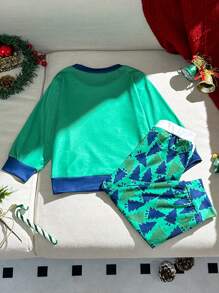 男婴趣味圣诞树印花套装，裤子设计搭配上衣，适合圣诞派对或日常穿着 - 彩色 - 查看 8