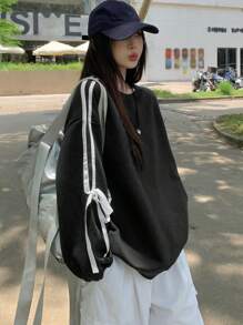 DAZY Women's Casual Round Neck Drop Shoulder Long Sleeve Loose Hoodie With Bowknot , Fall/Winter,Long Sleeve Tops Sweatshirt