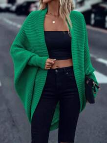 女士纯色长袖开衫，简约休闲上衣，适合日常穿着 - 綠色 - 查看 5