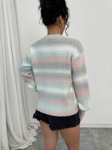 Chiquease Suéter casual de rayas degradado para mujer para otoño e invierno