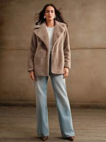 Anewsta Veste kaki en fausse fourrure de vison coupe régulière pour femmes - Kaki - Voir 7