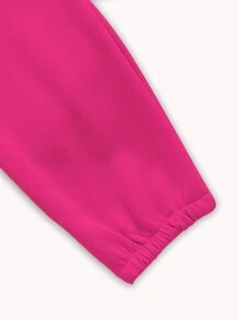 INAWLY 2 件套女士休闲字母印花宽松运动衫和运动裤套装，秋冬季 - 玫紅色 - 查看 4