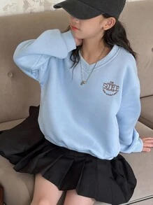 Dazy Kids Tween Girls Knitted Thermal Lined Letter Embroidered Sweatshirt, Fall - Blue - View 7