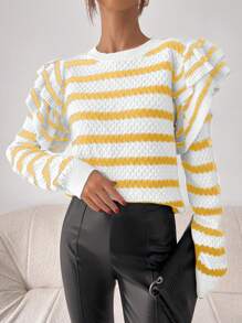 Chiquease Crew Neck Striped Casual Long Sleeve Sweater, Knit Pullover Fall Winter - Multicolor - View 5
