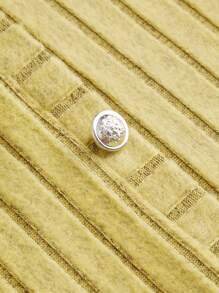 SHEIN Clasi Plus Size Solid Color Front Button Long Sleeve Faux Pocket Simple Blouse And Mini Skirt Set - Mustard Yellow - View 6