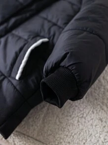 SHEIN Baby Boys Thick  Coat, Hooded, Color Block, Loose Fit, Mid-Length, Pockets, Zipper, Button, All-Match & Versatile, Warm For Home, Outings, And Playing In Snow, Fall/Winter - Black - View 10