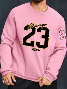 Manfinity Homme Plus Size Men's Casual Letter & Number Print Sweatshirt, Spring