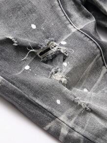 Manfinity LEGND Men's Casual Street Ripped Jeans, Men Distressed Jeans, Ripped Jeans Men, Men Paint Splatter Jeans - Light Grey - View 4