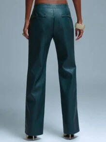 MUSERA 系带侧边直筒PU裤 伊比沙波西米亚风 夏季性感时尚 优雅 - 淺藍色 - 查看 2