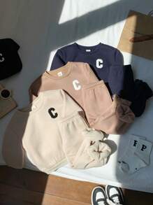 Cozy Pixies Set da 6 pezzi Body e pantaloni con stampa a lettere in maglia morbida per bambini maschi, completo invernale