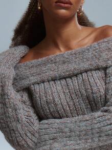 MUSERA 露肩罗纹针织短款上衣秋冬工作圣诞节