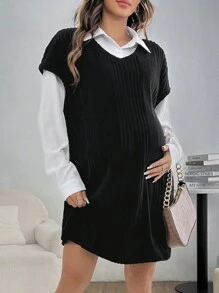 SHEIN 2 pièces Ensemble chemise à manches longues décontractée et robe à manches chauve-souris pour femme enceinte, automne