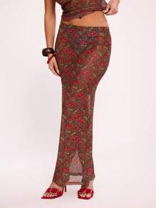 MUSERA Leopard Cherry Maxi Skirt Ibiza Boho Summer Sexy Party - Multicolor - View 2