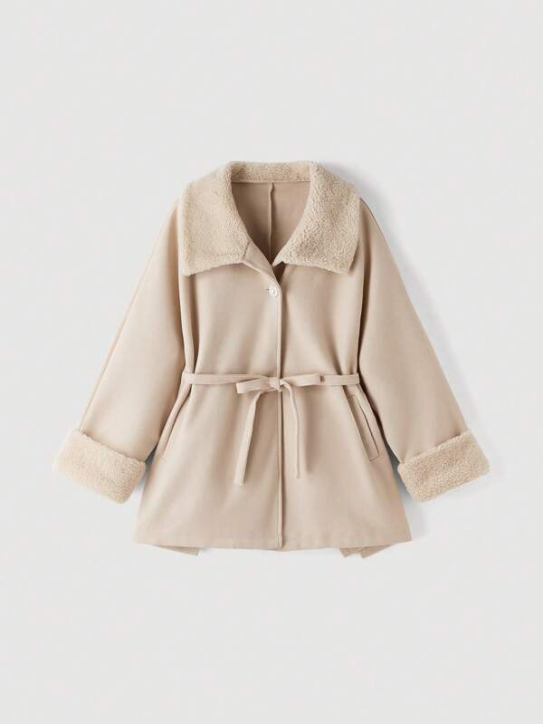 Sunnyshic Plus Size Elegant Lady's Detachable Collar & Cuffs Overcoat, Winter