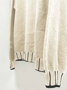 Chiquease 秋冬休闲圆领拼色条纹立领宽松针织毛衣 - 白色 - 查看 5
