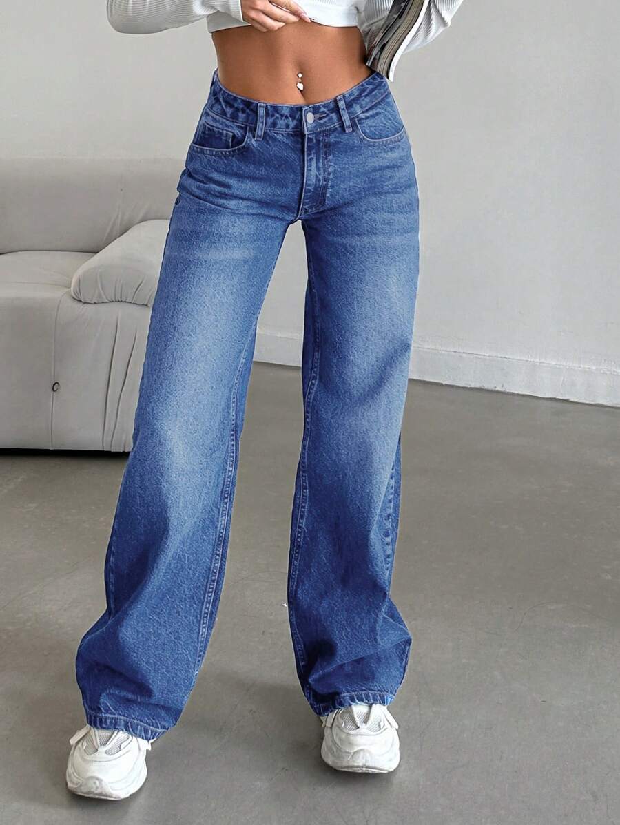 EURMUSE Casual Straight Leg Jeans - Medium Wash - View 1