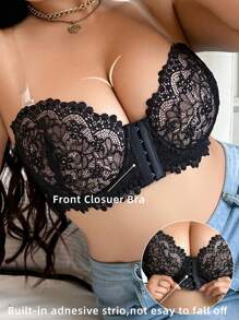 1pc Plus Size Front-Closure Lace Underwired Bra Lingerie