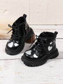 1 双心形可爱女婴踝靴 - 黑色 - 查看 1