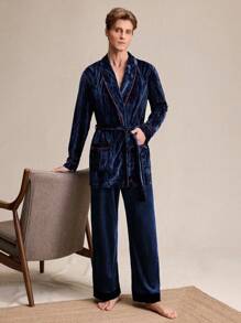 Men's Contrast Trim Shawl Collar Loungewear Top