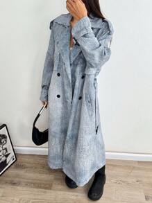 SHEIN EZwear Abrigo largo de efecto de mezclilla informal y holgado para mujer, de otoño/invierno
