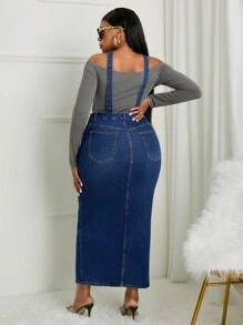 SHEIN SXY Plus Size Sexy Elastic Denim Slit Strap Dress