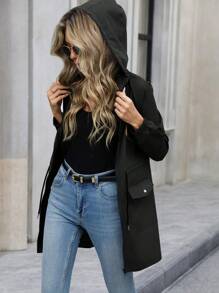 EMERY ROSE Women's Cinched Waist Hoodie Jacket Fall Winter Cloth For Women - Black - View 4