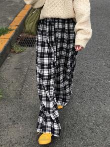 FRIFUL Women's Casual Check Print Draw String Waist Loose Pants, Autumn Plaid - Multicolor - View 2