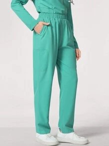 TaskEZ Bộ đồng phục gồm 2 chiếc áo và quần dài cổ tròn tay dài màu trơn có khóa kéo túi trước - màu xanh lá - Xem 6