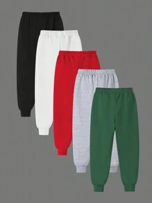 SHEIN Young Boy Casual Elastic Waist Ribbed Hem 5 Pieces Baggy Sweatpants - Multicolor - View 2