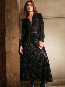 Anewsta Women's Autumn Flared Flocked A-Line Skirt, Everyday Wear - Black - View 3