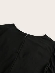 Modelyn Đầm dạ hội dài tay ngắn lưới cổ chữ V màu đen trơn cỡ lớn - màu đen - Xem 3