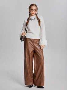 SHEIN 少女纯色立领长袖休闲毛衣 - 白色 - 查看 9