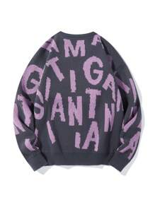 Claim Dot Áo cardigan dáng rộng họa tiết chữ dài tay dáng rộng cho nam cho mùa thu đông - Màu xám đen - Xem 2