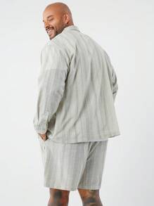 Manfinity NXTstreet Plus Size Men's Loose Striped Shirt And Woven Shorts Set, Blue White