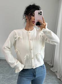 Chiquease Chaqueta de punto de manga larga con decoración de lazo, para otoño/invierno, tops de manga larga para mujer