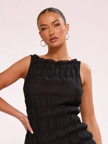 MUSERA 褶皱纹理迷你连衣裙，适合春夏派对度假穿着 - 黑色 - 查看 5