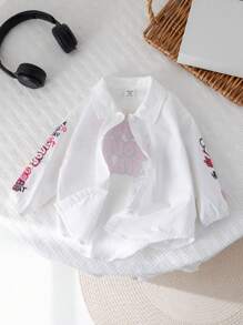 SHEIN Baby Girl Cute Graffiti Cartoon Printed Long Sleeve Shirt, Autumn/Winter