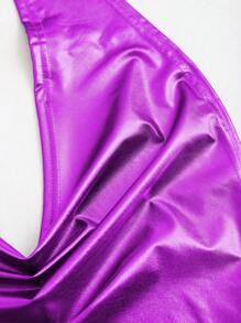 EgrlEra Áo tank top cổ chữ V, màu trơn, dáng suông, hở lưng, vạt áo bất đối xứng, phong cách Y2K - Màu tím - Xem 3